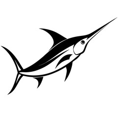 Fototapeta premium Stylized Marlin Fish Illustration – Bold Black and White Tribal Ocean Design SVG