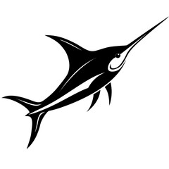 Stylized Marlin Fish Illustration – Bold Black and White Tribal Ocean Design SVG
