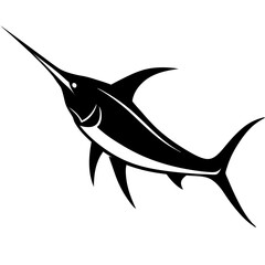 Stylized Marlin Fish Illustration – Bold Black and White Tribal Ocean Design SVG