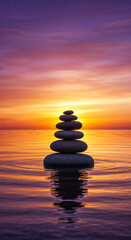 Obraz premium pyramid of stones against the sunset, energy balance concept. Generative AI