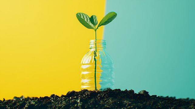 Sprout growing from plastic bottle. [Plastic Renaissance] | Polymorphic Saints | shifting martyr. Illustration