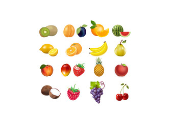 Fruit collection in flat hand drawn style, illustrations set. Tropical fruit and graphic design elements. Ingredients color cliparts.