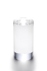 Transparent cylindrical acrylic on white background