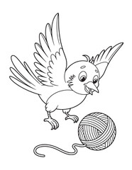 Spring Cute Baby Bird Line Art Coloring Page, Floral Bird 