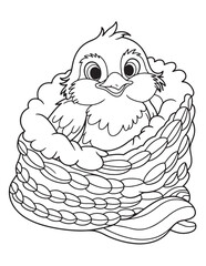 Cute Baby Bird Sitting in a Nest Line Art Coloring Page