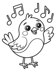 Joyful Singing Bird with Music Notes Coloring Page