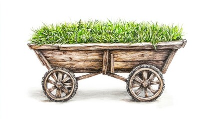 Wooden wagon planter with grass