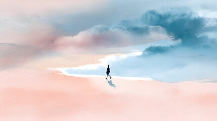 surfer at sunset watercolor