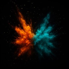 Naklejka premium Orange and teal powder explosion on black background