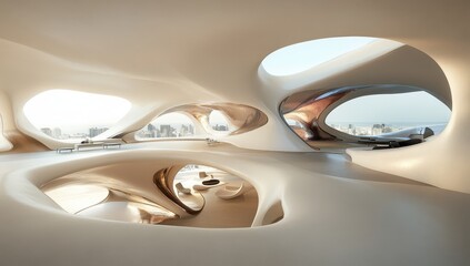Abstract, flowing,  creamy interior with  large windows