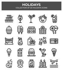 Holidays. A Collection of 25 Summer Holiday Icons
