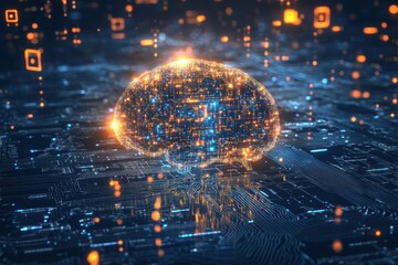 Fototapeta premium Digital Brain Neural Network Artificial Intelligence Concept Futuristic Technology Abstract Background