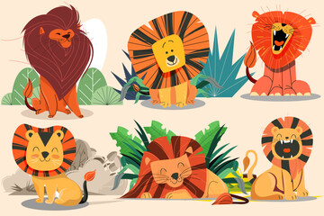 cute cartoon-style animated sticker of lion