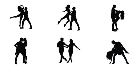 Dancing Couple Vector Set – Romantic Silhouettes in Landscape Design