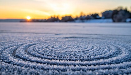 Winter sunset in the snow paints the cold landscape sky with hues of white and orange