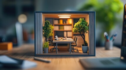 Miniature Office Interior with Greenery