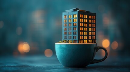 Miniature Cityscape in a Coffee Cup