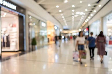 Blurry view of shoppers in a modern mall