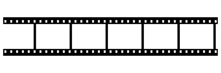 Classic black and white film strip frame template on transparent background. Ideal for photography, cinema, retro media and movie reels.