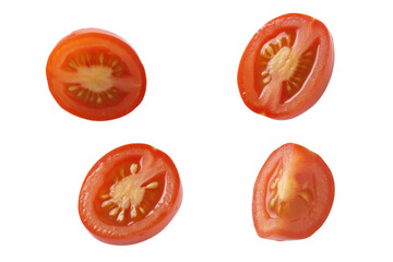 Freshly Sliced Ripe Cherry Tomatoes Displayed on a Transparent Background for Culinary Use