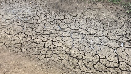 Land dried up and cracked due to drought and shortage of rain