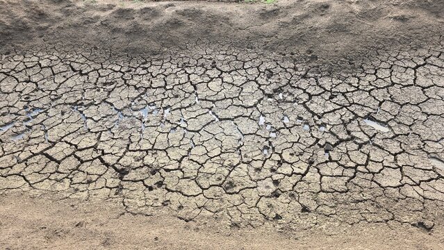 Land dried up and cracked due to drought and shortage of rain