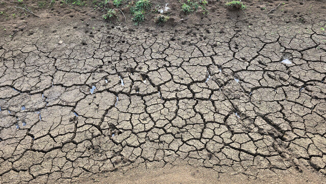 Land dried up and cracked due to drought and shortage of rain