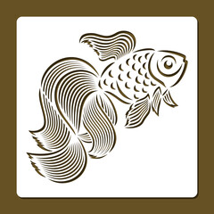 Square stencil with fish. Openwork goldfish with a large beautiful tail, fins, scales. Template for plotter laser cutting of paper, fretwork, wood carving, metal engraving, cnc. Vector illustration.