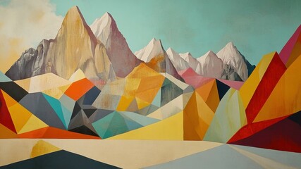 Geometric mountain illustration with vibrant colors