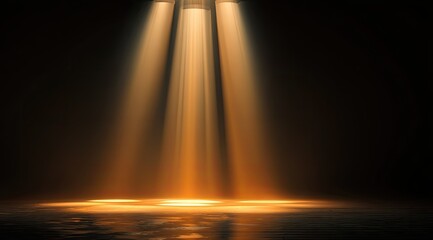 Focused golden spotlights on dark stage