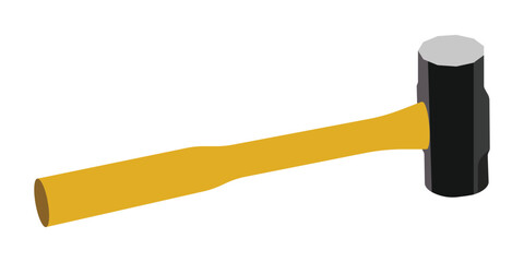 Yellow handle hammer with black head simple flat design isolated on white background