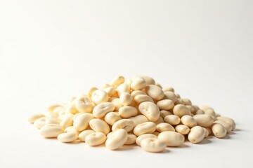 Pile of white beans against a stark white backdrop, agriculture, food