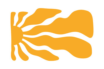 Yellow sun rays psychedelic background. Wavy rays in groovy style. Abstract sun burst poster. Psychedelic texture. 70s, 80s design. Radial wave lines. Vector illustration isolated on white background.