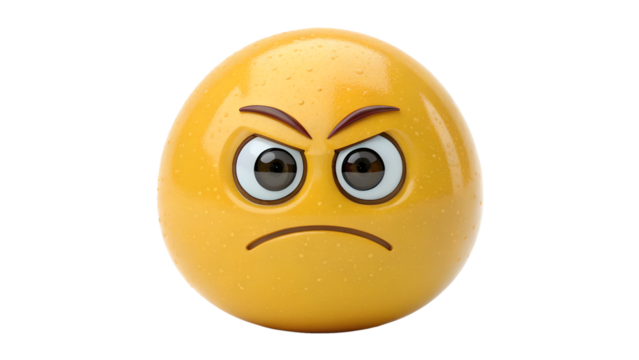 A yellow emoji with an angry expression on a black background