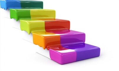 Fototapeta premium Colorful painted stairs ascending, white background, growth concept, website design