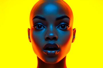 Gorgeous very stunned black girl - for ads, brochure and digital use. Short hairdo - bald head - no hair. Commercial promotion conceptual art artwork. Modern african american portraits.