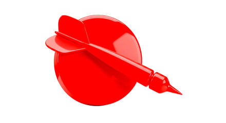 A glossy red dart impaled in a red target against a black background in a studio shot style