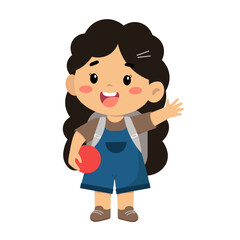 Happy Girls Kindergarten Holding a Ball Illustration