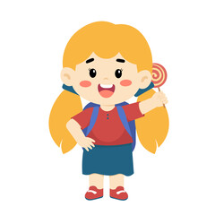 Happy Girls Kindergarten Holding Lollipop Illustration