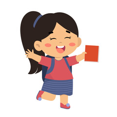 Happy Girls Kindergarten Holding a Book Illustration