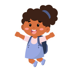 Happy Girls Kindergarten Jumping Illustration