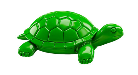 A glossy green turtle figurine with a segmented shell on a plain black background studio shot view