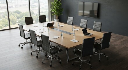 Conference Room with Large Table, Chairs and Modern Design