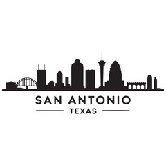 Fototapeta premium San Antonio skyline horizontal banner. Black San Antonio, Texas. Vector template for your design. Vector black silhouette. with white background