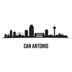 Naklejka premium San Antonio skyline horizontal banner. Black San Antonio, Texas. Vector template for your design. Vector black silhouette. with white background