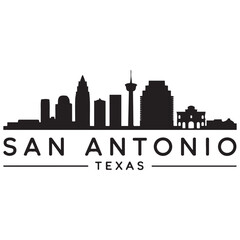 Obraz premium San Antonio skyline horizontal banner. Black San Antonio, Texas. Vector template for your design. Vector black silhouette. with white background