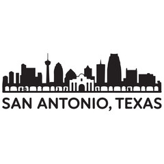 Naklejka premium San Antonio skyline horizontal banner. Black San Antonio, Texas. Vector template for your design. Vector black silhouette. with white background