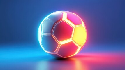 Naklejka premium Glowing soccer ball with neon lights in blue and pink gradient
