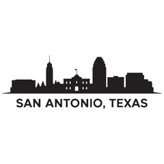 Naklejka premium San Antonio skyline horizontal banner. Black San Antonio, Texas. Vector template for your design. Vector black silhouette. with white background