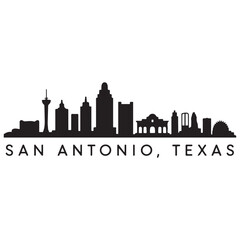 Naklejka premium San Antonio skyline horizontal banner. Black San Antonio, Texas. Vector template for your design. Vector black silhouette. with white background